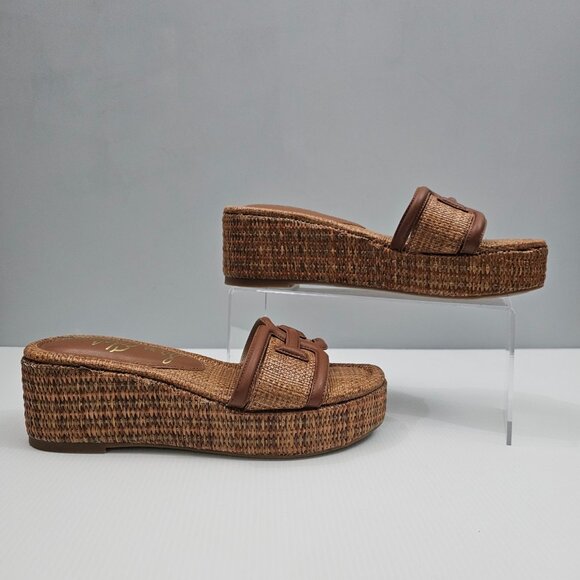 Sam Edelman Pauleena Platform Sandal Womens 8 Brown Woven Raffia Slide NEW - Picture 3 of 13